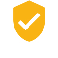 Icon gelbes Schild, weißer Haken Paketkastenanlage Versicherung