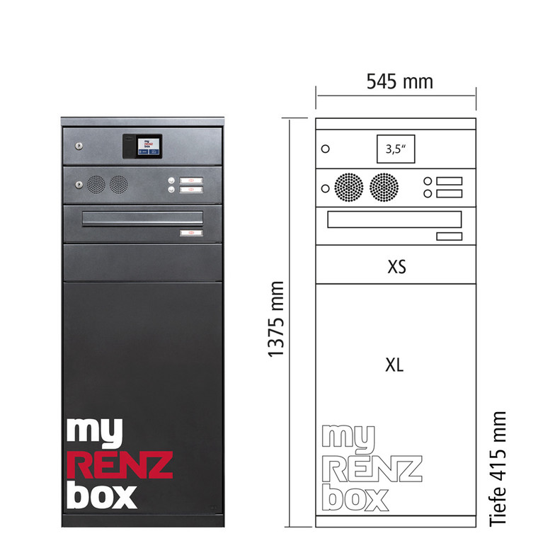  Paketbox schwarz mit zwei Paketfächern XS und XL