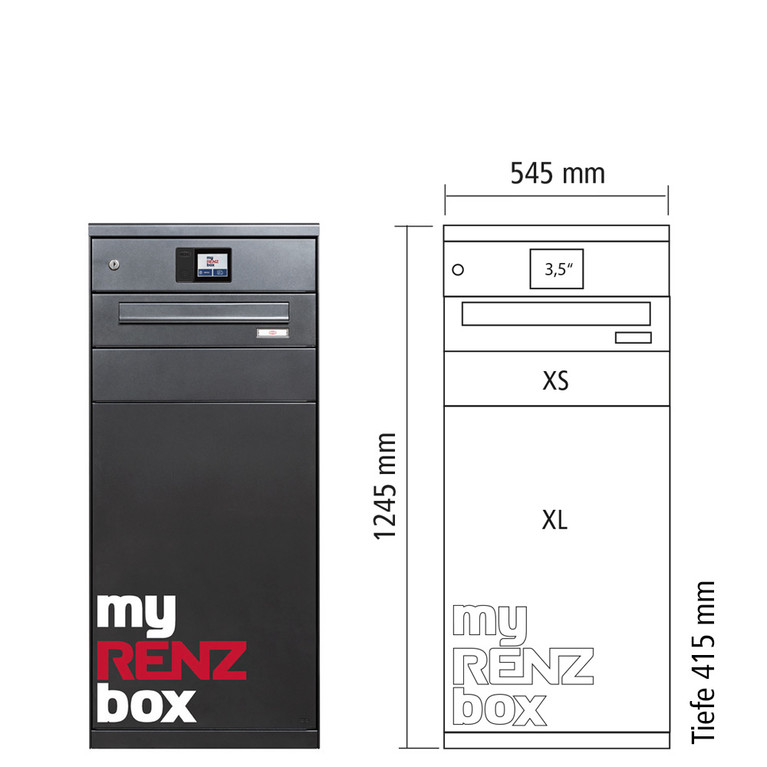 Paketbox schwarz mit zwei Paketfächern XS und XL